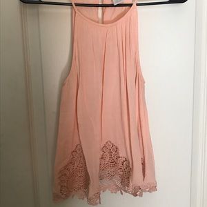 Peach tank top with lace detail